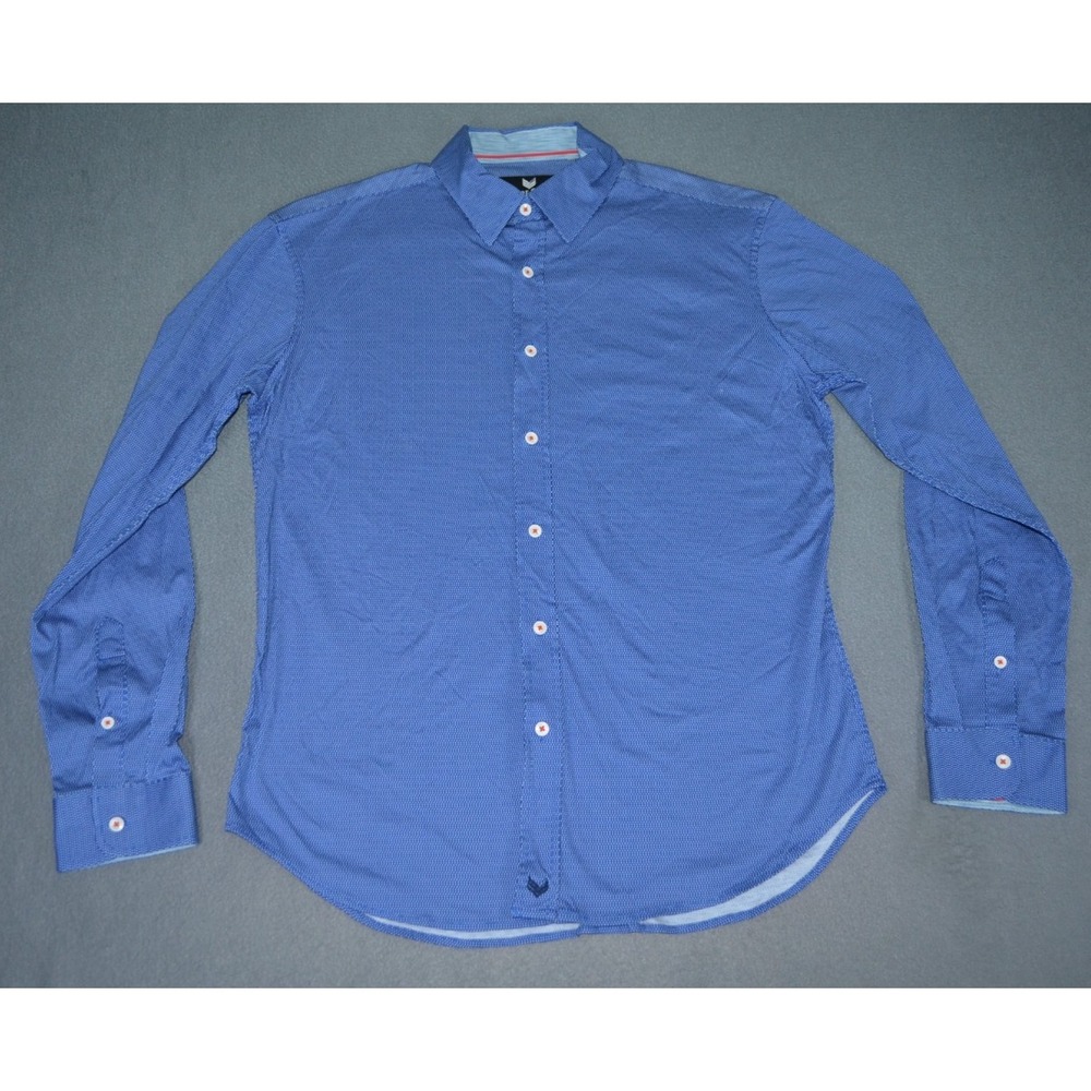 Butter Cloth Mens M Blue Button Up Shirt Geometric Long Sleeve Cotton